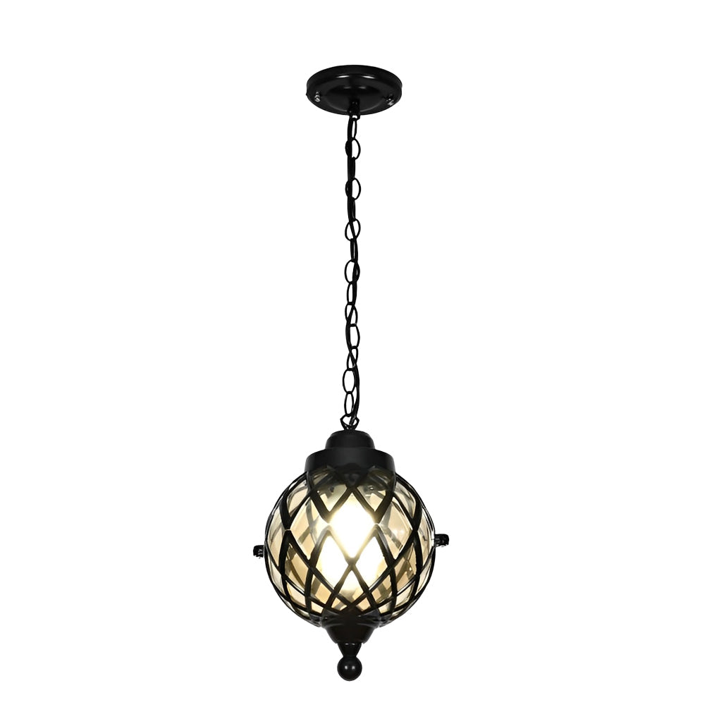 1-Light Outdoor Pendant Lantern - Elegant Tea Glass Globe Hanging Chandelier for Patios, Gardens & Outdoor Spaces