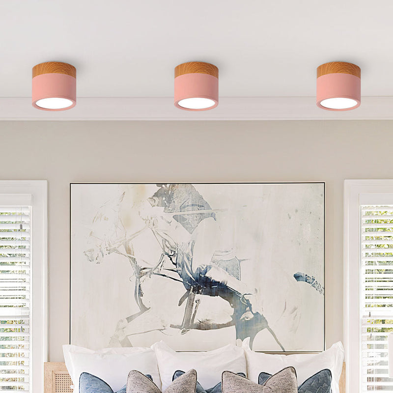Stylish Pink Flush Wood Finish Ceiling Light - Modern Lighting Fixture for Home Decor