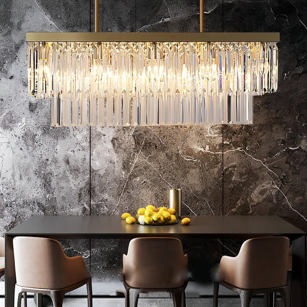 Postmodern Rectangular LED Chandelier with Three-Step Dimming & Crystal Strips - Elegant Lighting Fixture for Modern Spaces