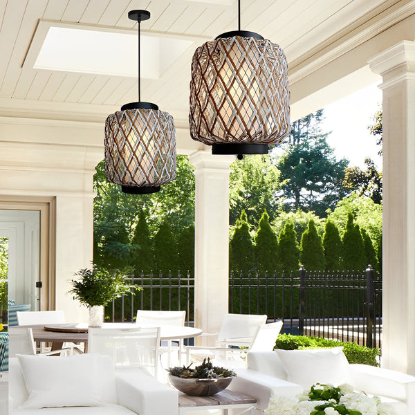 Rustic Modern Rattan Waterproof Outdoor Chandelier Pendant Ceiling Lights - Stylish & Durable Lighting for Patios & Gardens