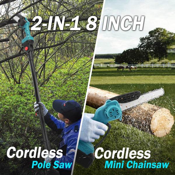2-in-1 Cordless 8-Inch Chainsaw & Pole Saw Combo - Lightweight, Battery-Powered for Easy Tree Trimming & Pruning