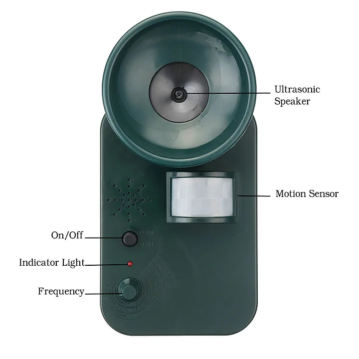 5000 sqft Ultrasonic Cordless Pest Repeller - Safe Outdoor Solution for Repelling Various Animals (9V DC)