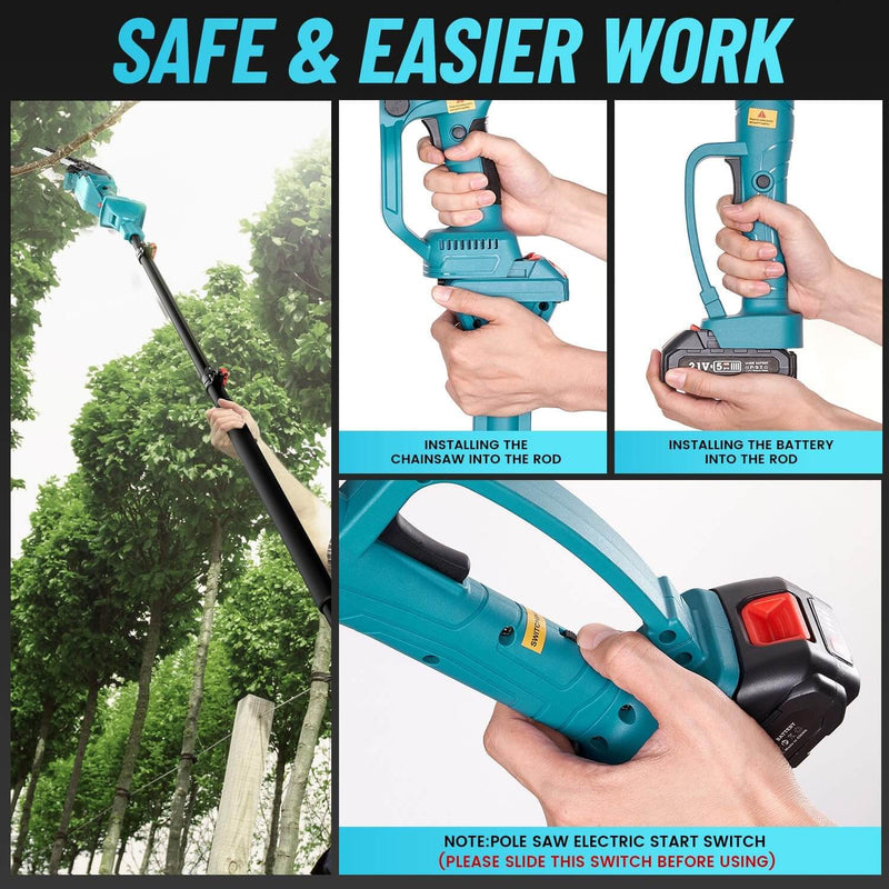2-in-1 Cordless 8-Inch Chainsaw & Pole Saw Combo - Lightweight, Battery-Powered for Easy Tree Trimming & Pruning