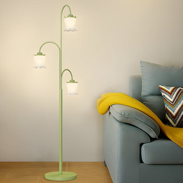 3-Light Dimmable Green Flower Arc Floor Lamp - Elegant Tulip Design for Living Room & Bedroom