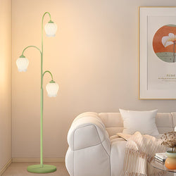 3-light Green Flower Dimmable Arc Hanging Tuilp Floor Lamp