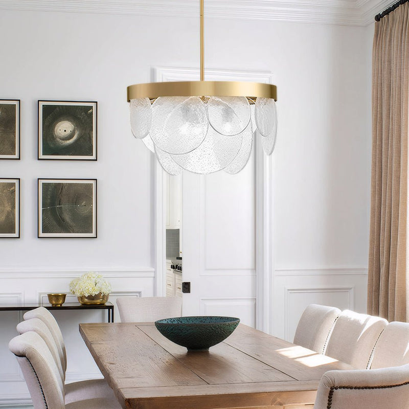 Modern 3-Light Round Semi-Flush Mount Glass Chandelier - Elegant Ceiling Fixture for Living Room, Dining Room, and Entryway