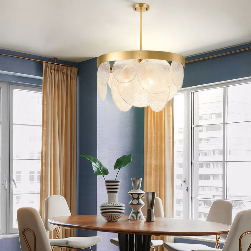 Modern 3-Light Round Semi-Flush Mount Glass Chandelier - Elegant Ceiling Fixture for Living Room, Dining Room, and Entryway