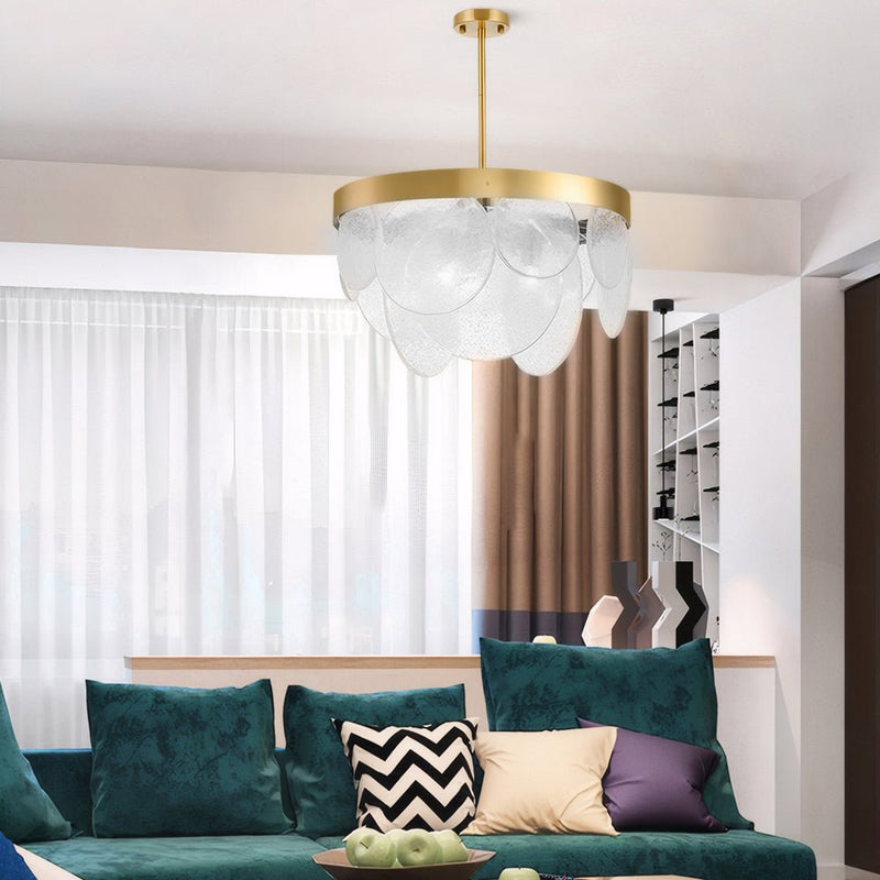 Modern 3-Light Round Semi-Flush Mount Glass Chandelier - Elegant Ceiling Fixture for Living Room, Dining Room, and Entryway