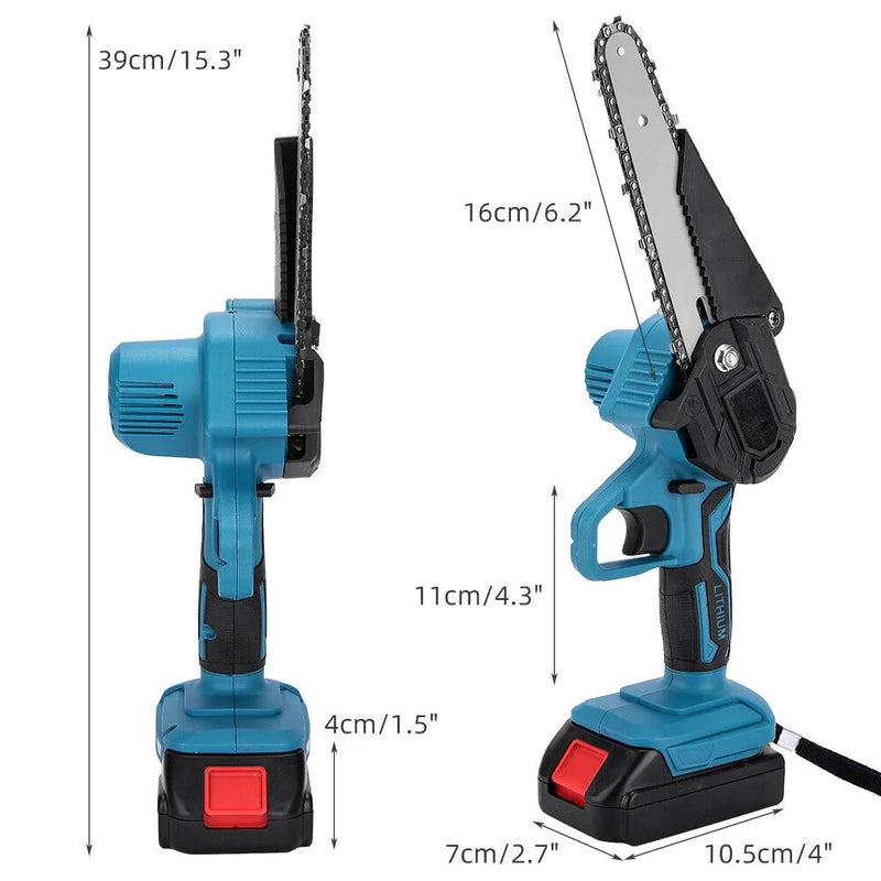 4"/6" Cordless Wood Cutter Chainsaw - Powerful Battery-Powered Tool with 2 High-Capacity Batteries for Efficient Cutting