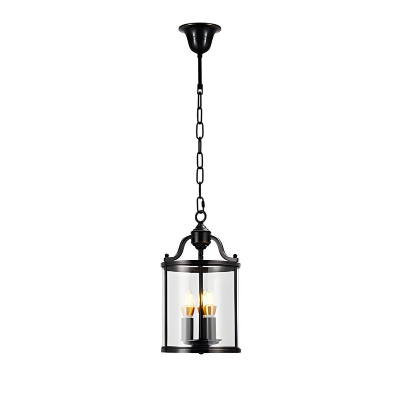 3/4-Light Vintage Cylinder Glass Lantern Pendant Light - Elegant Black Candlelight Fixture