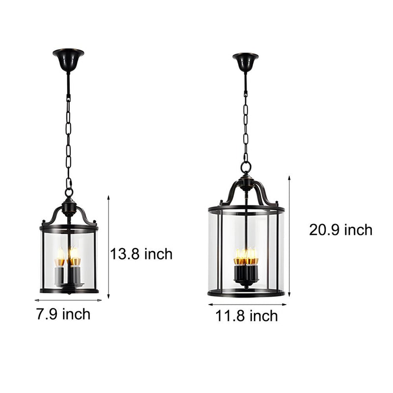 3/4-Light Vintage Cylinder Glass Lantern Pendant Light - Elegant Black Candlelight Fixture