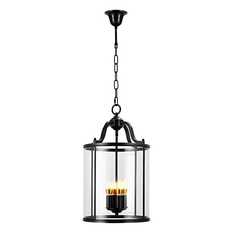 3/4-Light Vintage Cylinder Glass Lantern Pendant Light - Elegant Black Candlelight Fixture