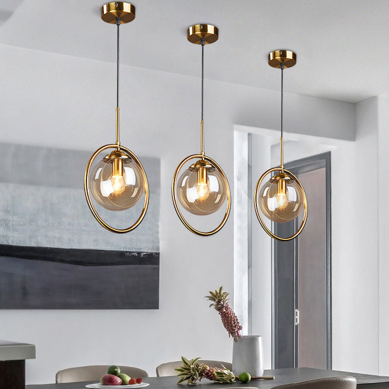 Elegant Glass Pendant Light with Luxurious Gold Frame Finish - Modern Ceiling Fixture for Home Decor