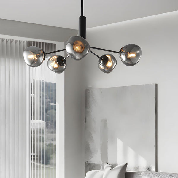 Modern 3/5/8-Light Molecule Dimpled Lava Glass Chandelier with Sleek Black Metallic Arms - Elegant Lighting Fixture for Home Decor