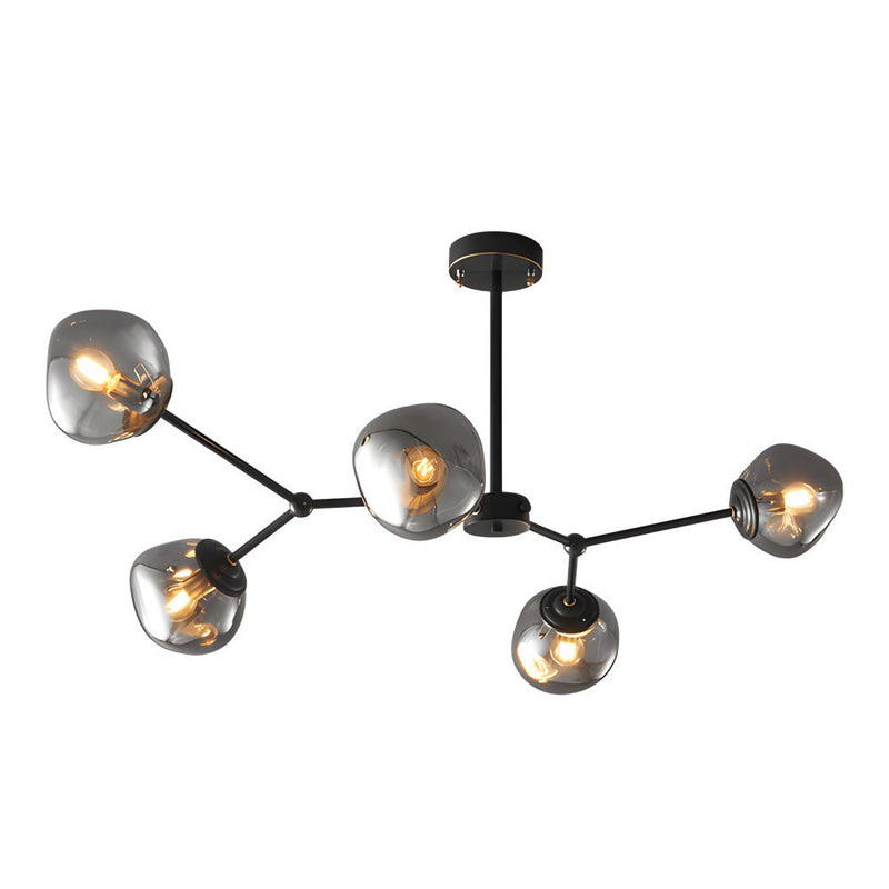 Modern 3/5/8-Light Molecule Dimpled Lava Glass Chandelier with Sleek Black Metallic Arms - Elegant Lighting Fixture for Home Decor
