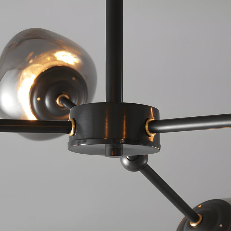 Modern 3/5/8-Light Molecule Dimpled Lava Glass Chandelier with Sleek Black Metallic Arms - Elegant Lighting Fixture for Home Decor
