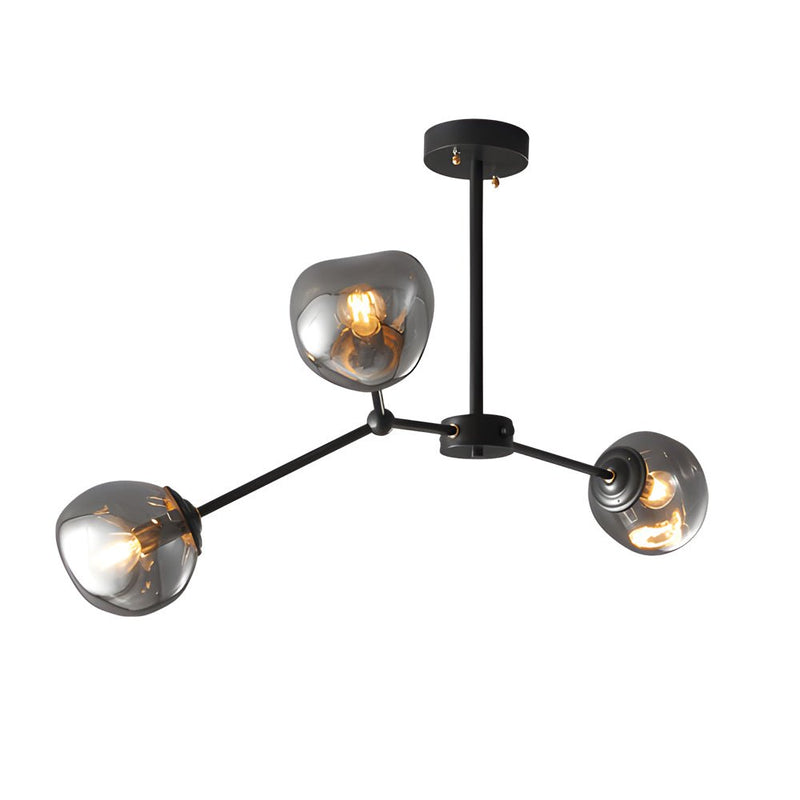 Modern 3/5/8-Light Molecule Dimpled Lava Glass Chandelier with Sleek Black Metallic Arms - Elegant Lighting Fixture for Home Decor