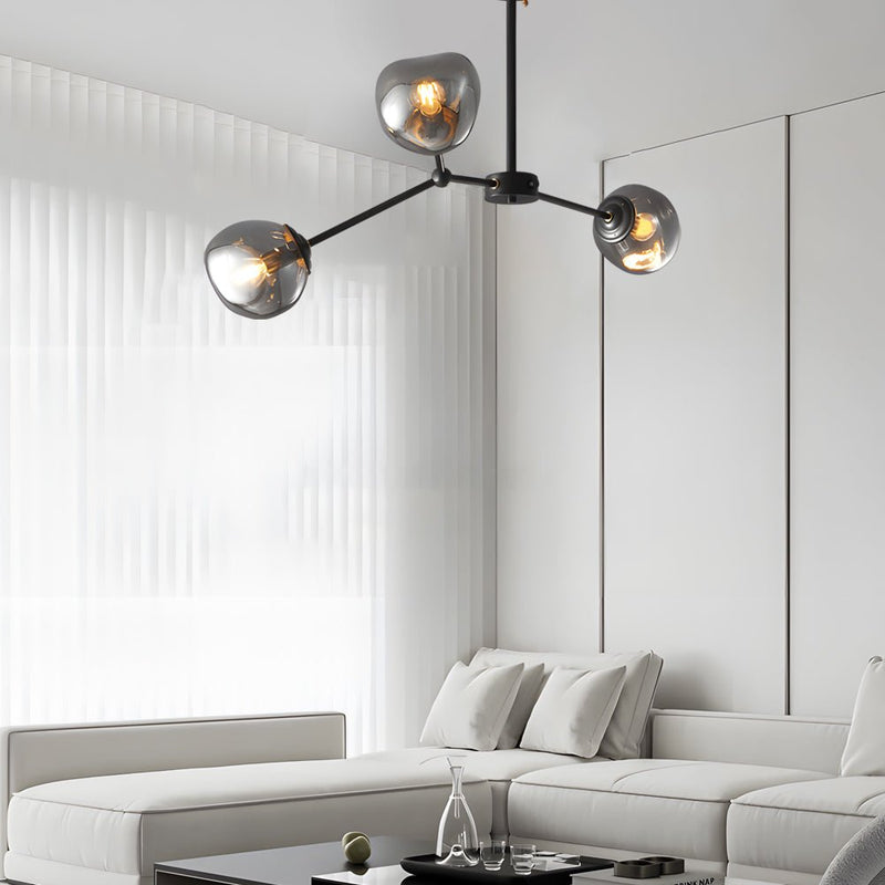 Modern 3/5/8-Light Molecule Dimpled Lava Glass Chandelier with Sleek Black Metallic Arms - Elegant Lighting Fixture for Home Decor