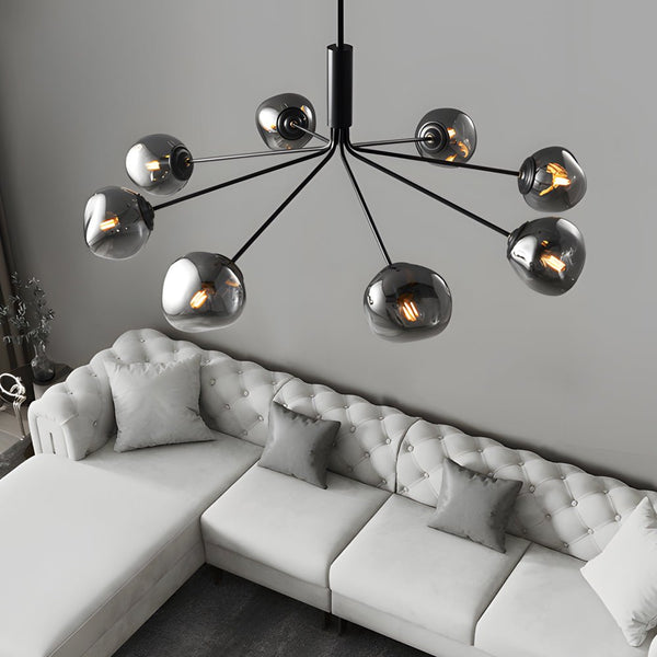 Modern 3/5/8-Light Molecule Dimpled Lava Glass Chandelier with Sleek Black Metallic Arms - Elegant Lighting Fixture for Home Decor