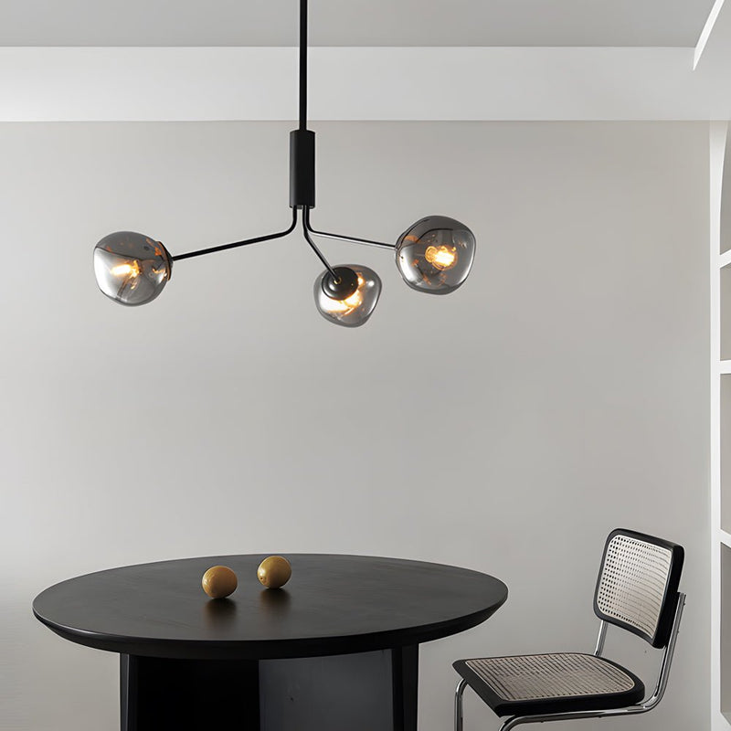 Modern 3/5/8-Light Molecule Dimpled Lava Glass Chandelier with Sleek Black Metallic Arms - Elegant Lighting Fixture for Home Decor