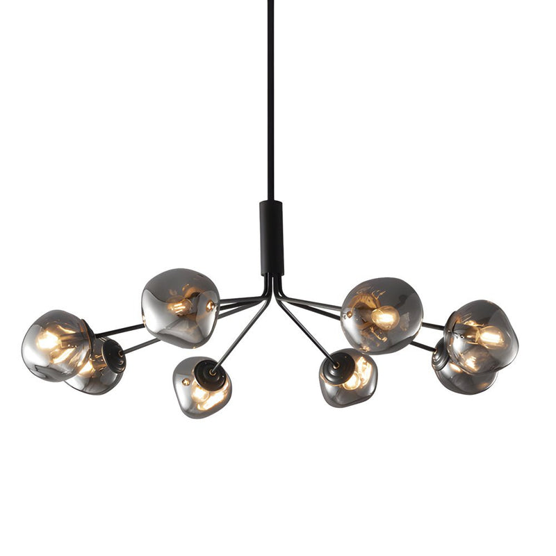 Modern 3/5/8-Light Molecule Dimpled Lava Glass Chandelier with Sleek Black Metallic Arms - Elegant Lighting Fixture for Home Decor