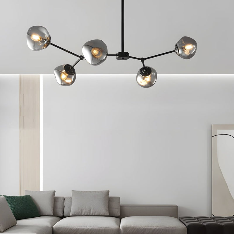 Modern 3/5/8-Light Molecule Dimpled Lava Glass Chandelier with Sleek Black Metallic Arms - Elegant Lighting Fixture for Home Decor