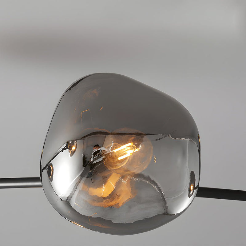 Modern 3/5/8-Light Molecule Dimpled Lava Glass Chandelier with Sleek Black Metallic Arms - Elegant Lighting Fixture for Home Decor