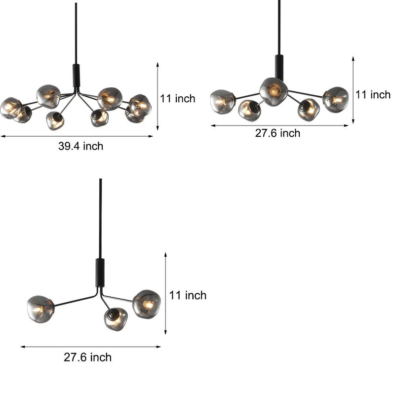 Modern 3/5/8-Light Molecule Dimpled Lava Glass Chandelier with Sleek Black Metallic Arms - Elegant Lighting Fixture for Home Decor