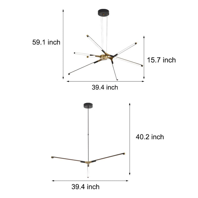 3/8-Light Dimmable LED Linear Sputnik Chandelier - Modern Ceiling Light Fixture for Living Room, Dining Room & Entryway