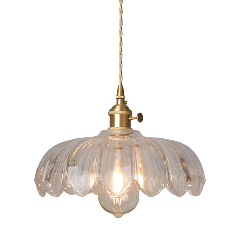 Nordic Retro Flower Glass Pendant Chandelier - Brass Kitchen Lighting Fixture