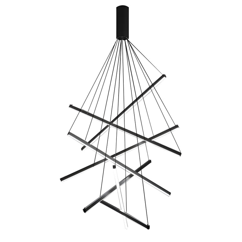 Modern Minimalist Black LED Chandelier with Remote - Stepless Dimming, Sleek Strip Design