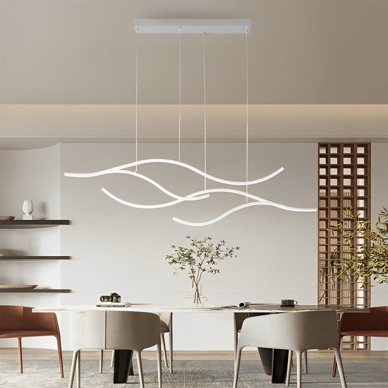 Wave Linear LED Hanging Branch Chandelier - Modern Island Ceiling Light Fixture for Dining Room & Kitchen
