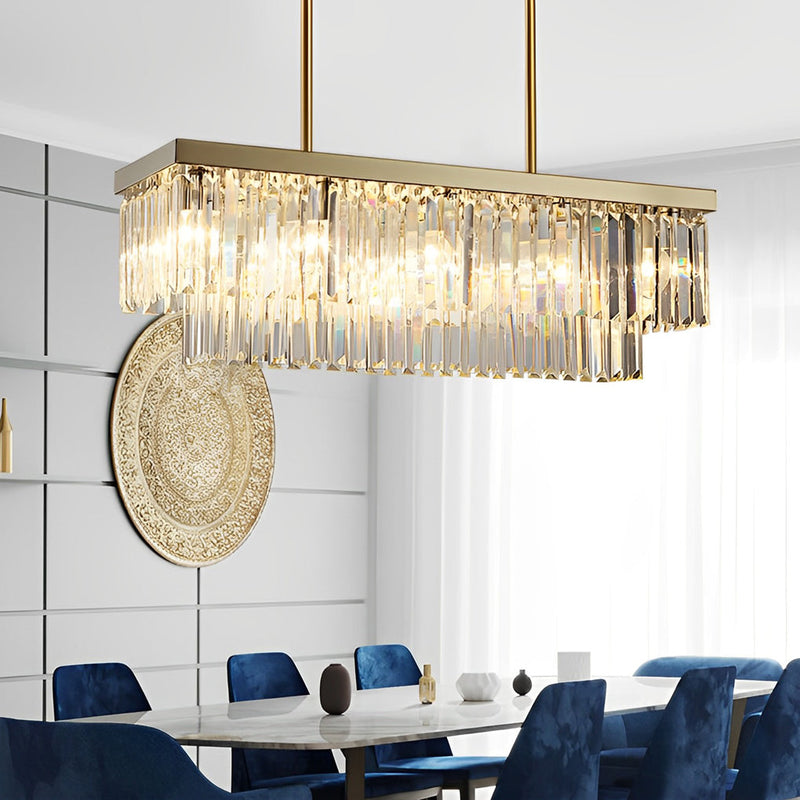 Postmodern Rectangular LED Chandelier with Three-Step Dimming & Crystal Strips - Elegant Lighting Fixture for Modern Spaces