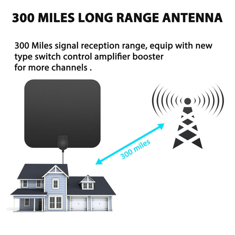300-Mile Indoor Digital Amplified HDTV Antenna with Signal Booster - Enhanced Reception for Crystal Clear TV Channels