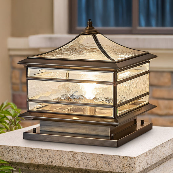 Waterproof Vintage Copper Outdoor Fence Post Lights - Elegant Glass Pillar Lighting for Gardens & Patios