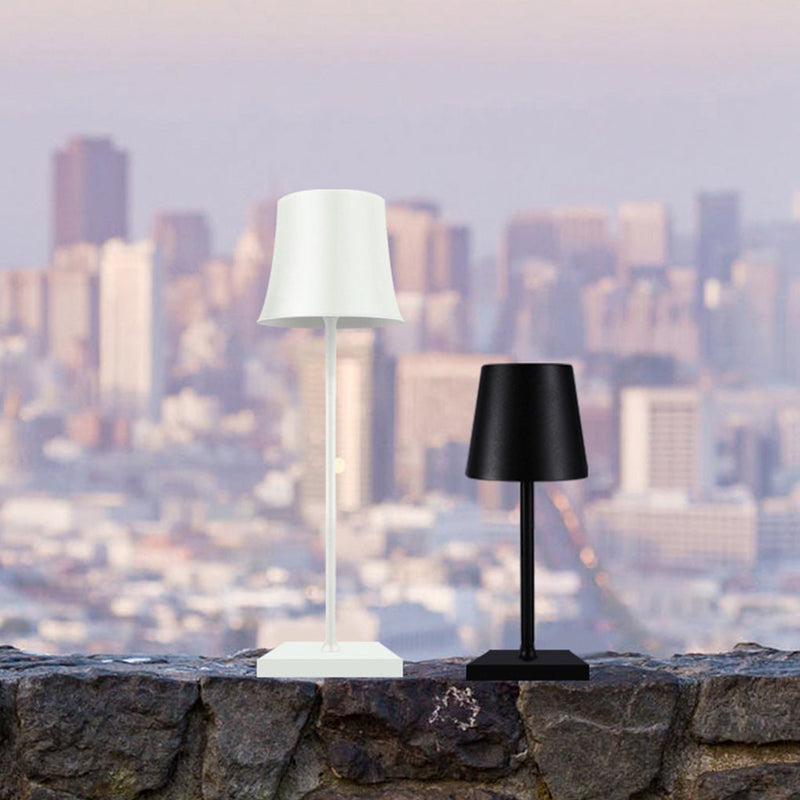 15-Inch Cordless Modern Metal Table Lamp - Stylish Black & White Design with Cool Hue Lighting
