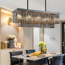 Sleek Modern Rectangular Crystal LED Chandelier - 3-Step Dimming, Smoke Gray Finish