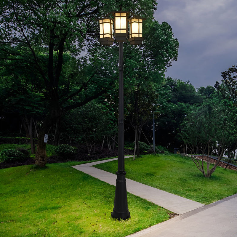 3-Light Waterproof Black Modern Outdoor Post Lights - Stylish Public Lighting for Patios, Gardens, and Walkways