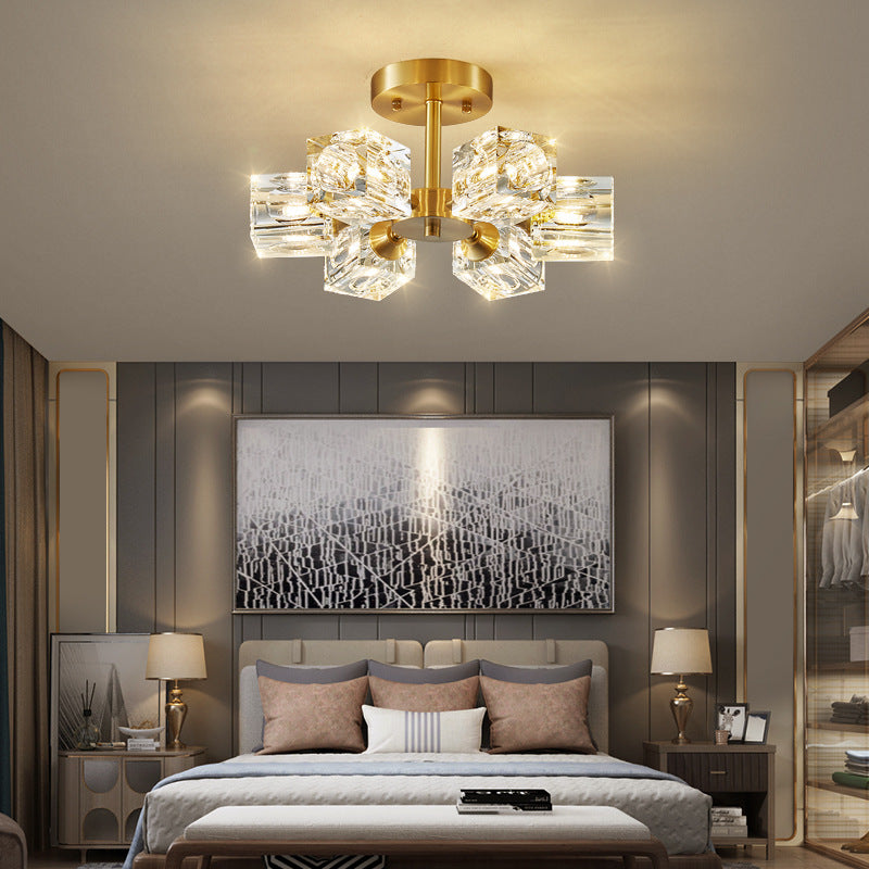 Elegant Crystal Ceiling Light Fixture with Gold Semi Flush Mount - Modern Home Lighting