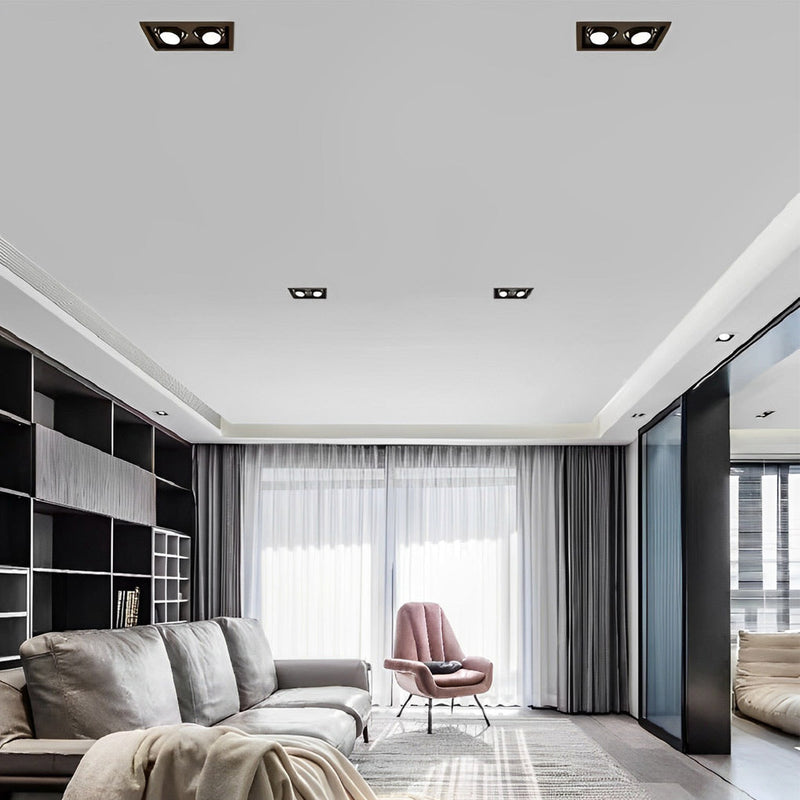 Adjustable Rectangular 2-Light Recessed Spotlight with Three-Step Dimming - Modern LED Lighting Fixture