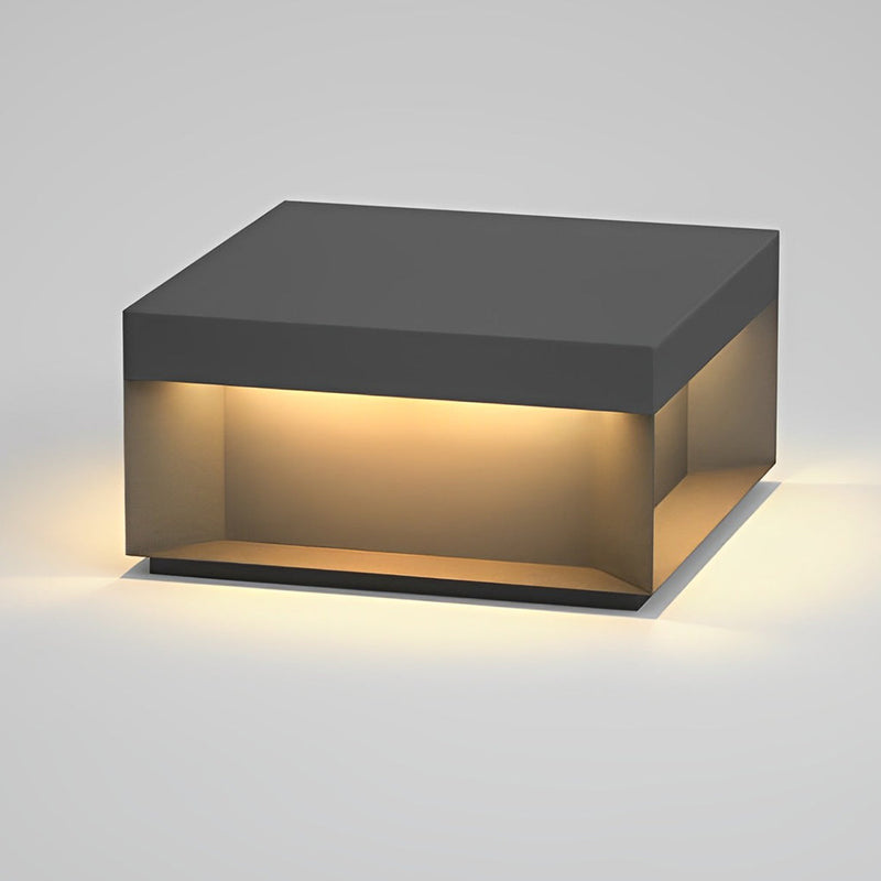 Black Square LED Hardwired & Solar Outdoor Pier Mount Lantern Post Light - Energy-Efficient Garden Lighting