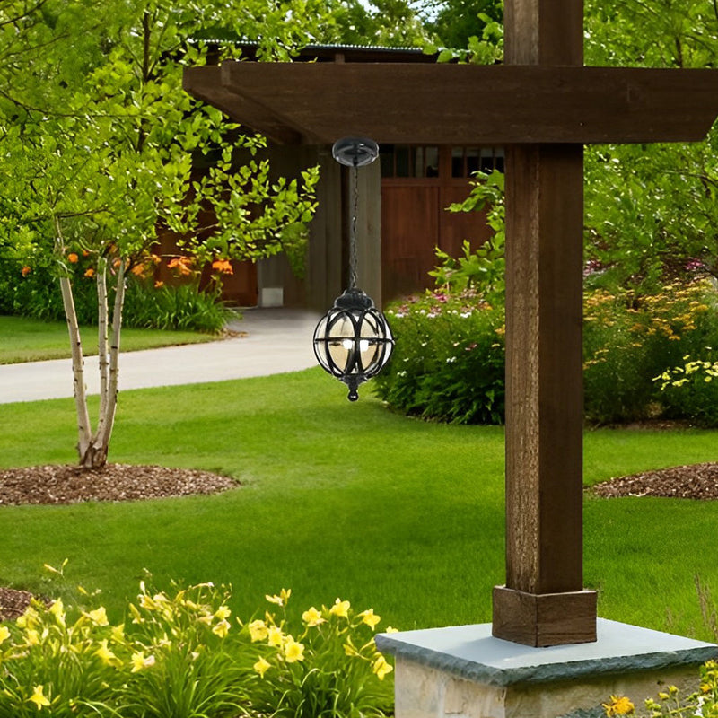 European Retro Pendant Light - Aluminum & Glass Hanging Ball for Outdoor Ceiling Illumination
