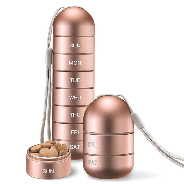 Travel-Friendly Aluminum 7-Day Pill Organizer | Portable Pill Box & Container for Medication Management