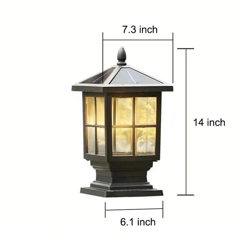 Classic Black Waterproof Solar Pillar Lights - Traditional Square LED Design for Outdoor Lighting