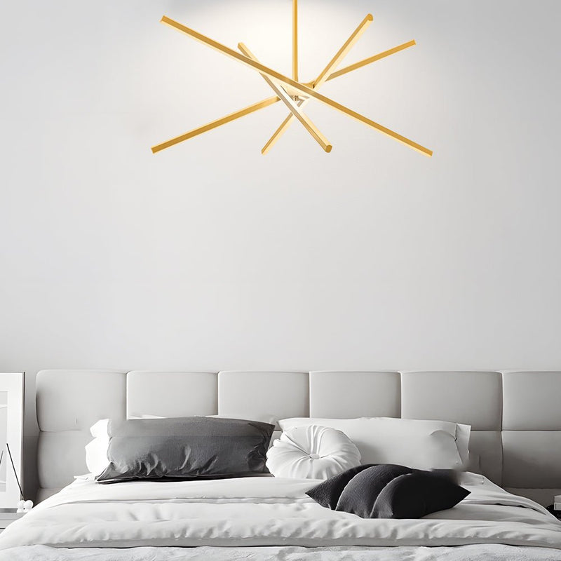 Modern 4-Light Dimmable LED Sputnik Linear Chandelier - Stylish Lighting Fixture for Home Decor