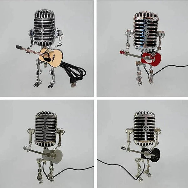Vintage Metal Microphone Robot Lamp with Guitar Design - Unique Home Decor & Gift Idea