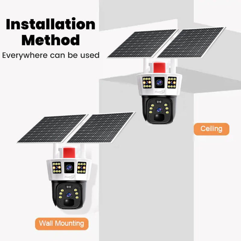 4MP Triple Lens Wireless Solar Security Camera - HD Night Vision, Motion Detection, Weatherproof