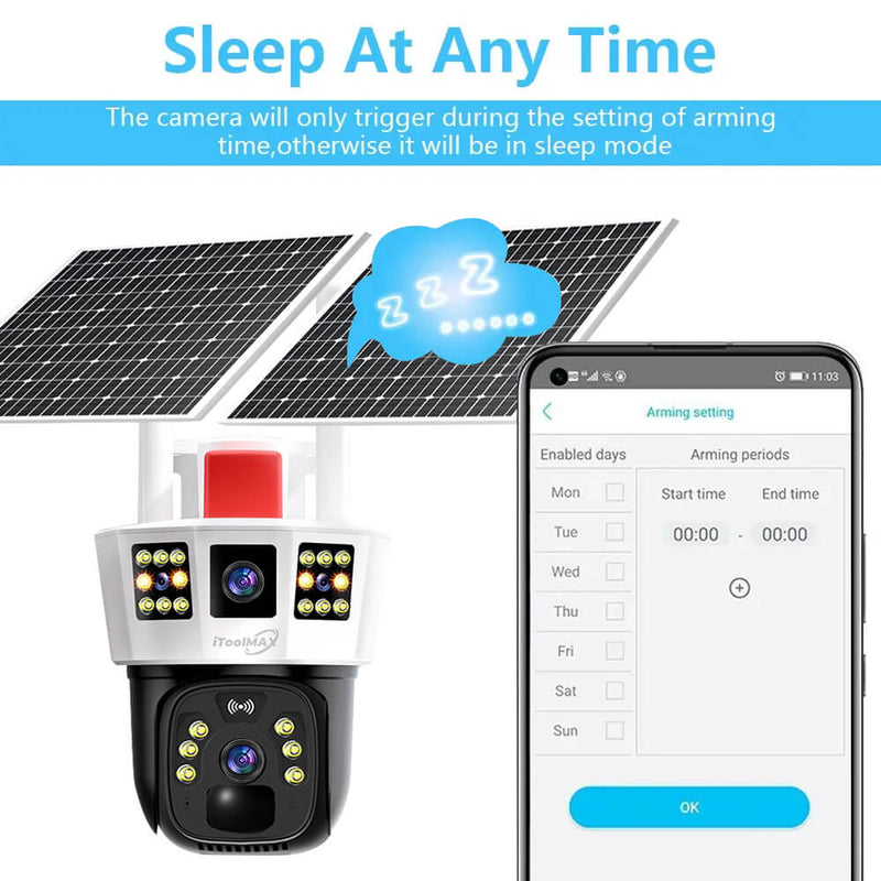 4MP Triple Lens Wireless Solar Security Camera - HD Night Vision, Motion Detection, Weatherproof