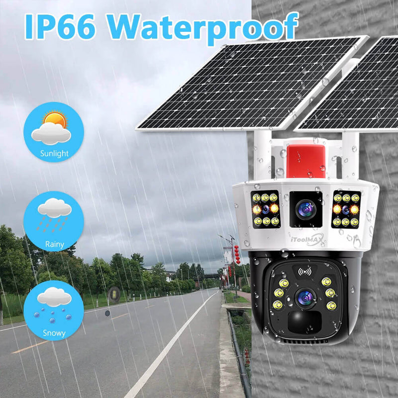 4MP Triple Lens Wireless Solar Security Camera - HD Night Vision, Motion Detection, Weatherproof