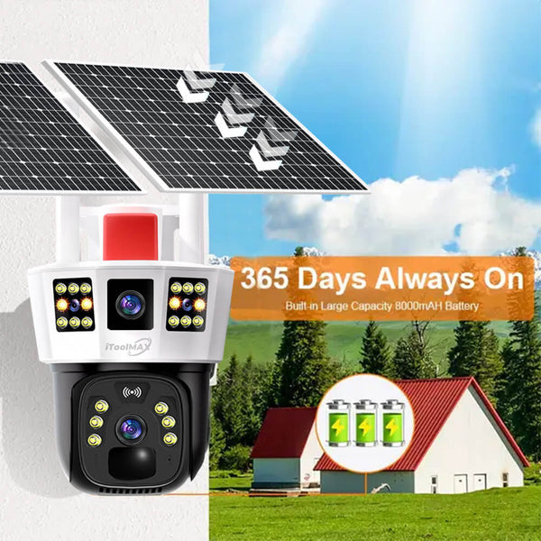 4MP Triple Lens Wireless Solar Security Camera - HD Night Vision, Motion Detection, Weatherproof